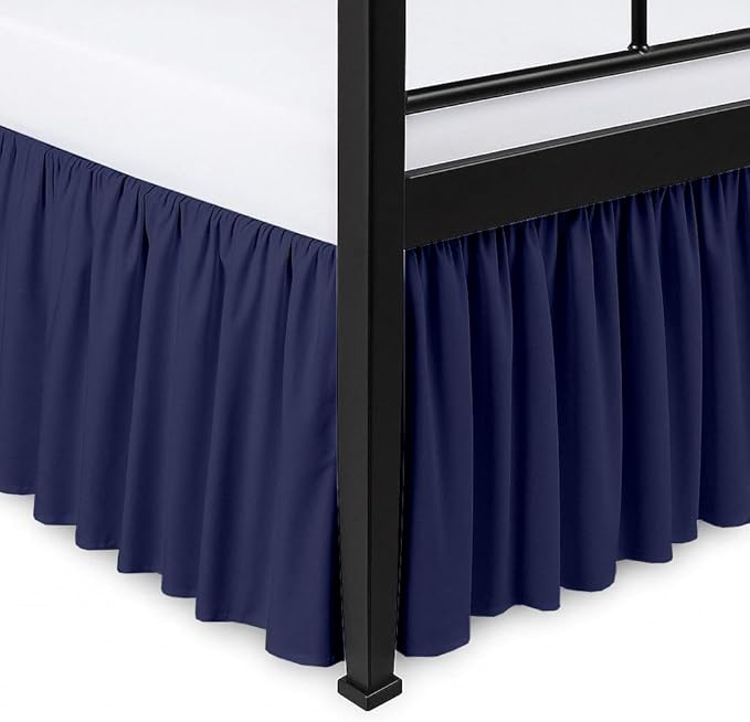 Ruffled Bed Skirt Split Corners with Platform, Tailored Fit Hotel Quality Wrinkle Free Ultra-Soft Microfiber Dust Ruffle, Upto 18 Inch Drop, Full, Navy Blue