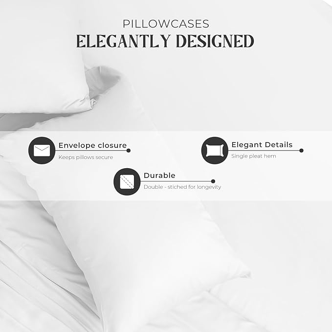 Mayfair Linen 100% Egyptian Cotton King Sheets Set - 2000 Series Luxury Sheets King Size Bed Set, Silky Soft & Cooling, Sateen Weave 17" Extra Deep Pocket Hotel Collection Sheet (4 Pc, White)