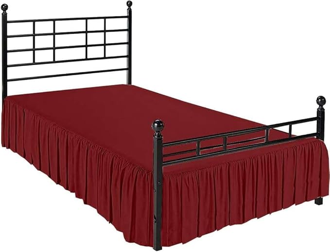Burgundy Solid Ruffled Bed Skirt Full XL-16 Inch Drop Split Corner, Microfiber Bedskirt with Platform Three Sided Coverage