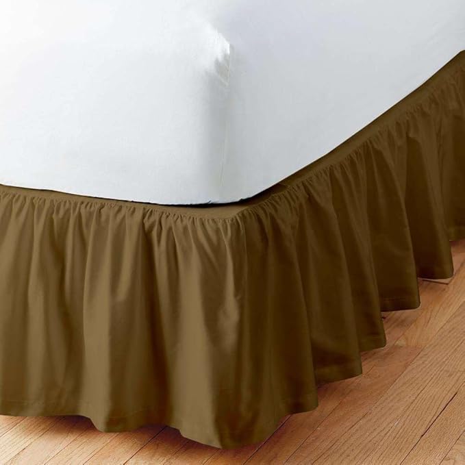 Taupe Solid Ruffled Bed Skirt King XL-8" Inch Drop Split Corner, Microfiber Bedskirt with Platform Three Sided Coverage