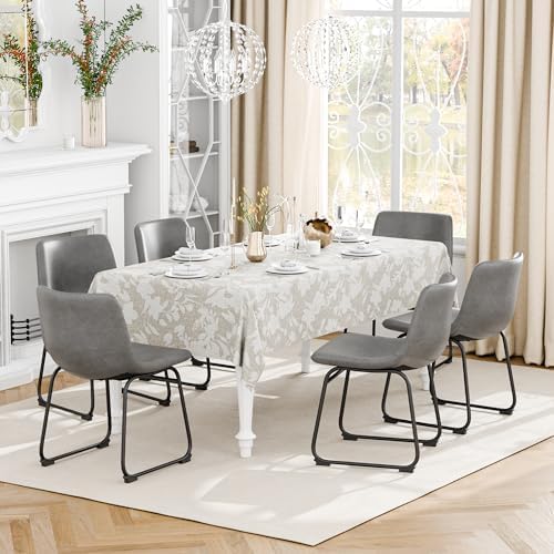 Dining Chairs Set of 4, 18 Inch Modern Armless Dining Chair with Back, Faux Leather Kitchen Dining Room Chair with Metal Legs for Home, Bistro Coffee Shops (Grey)