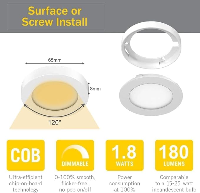 VST Under Cabinet Lighting Plug in with Wired Touch Dimmer Switch,Recessed or Surface Mount Design,Natural White 4000K 12V 2W(20W Total, 10 Pack Black) Puck Lights Fixtures