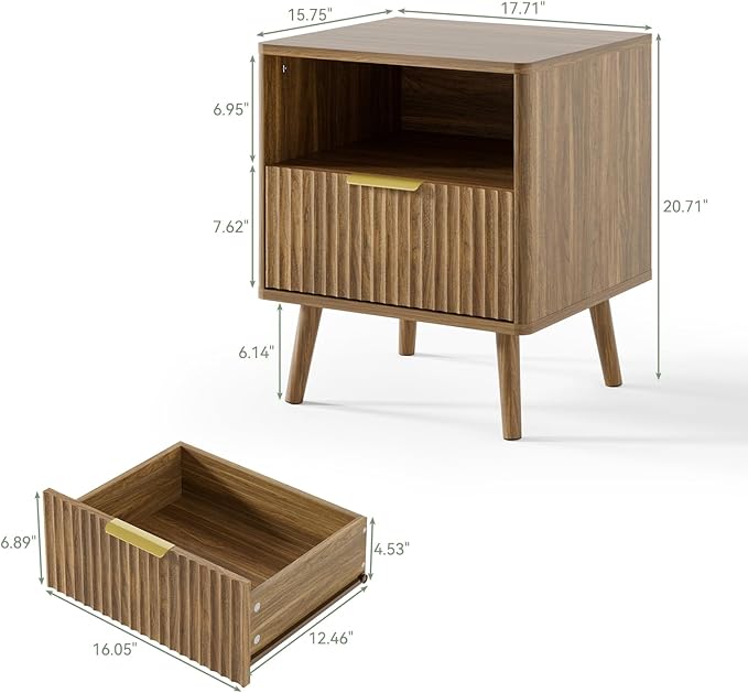 LYNSOM Fluted Dresser and Nightstand Sets 3 Piece, 7-Drawers Dresser and 1-Drawer Nightstands Set of 2, Wood Bedroom Furniture Set for Home, Bedroom, Hallway, Walnut