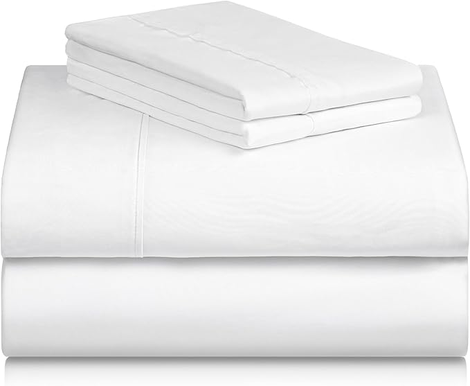 LuxClub 4 PC King Sheet Set, Deep Pockets Wrinkle Free Cooling Bed Sheets Hotel Bedding for Women, Men, Includes 1 Fitted Sheet, 1 Flat Sheet and 2 Pillowcases-Silky Soft White