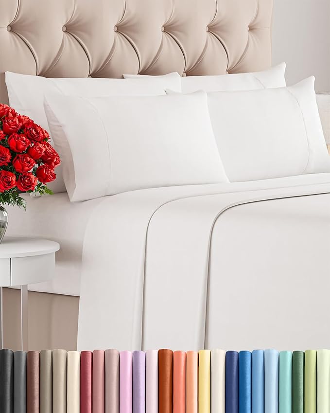 King 6 Piece Sheet Set - Cooling, Comfy & Breathable - Hotel Luxury Bedding, Includes Fitted Sheet for Women, Men, Kids & Teens - 1 Flat, 1 Fitted Sheet, 4 Pillowcases w/Deep Pockets - Antique White