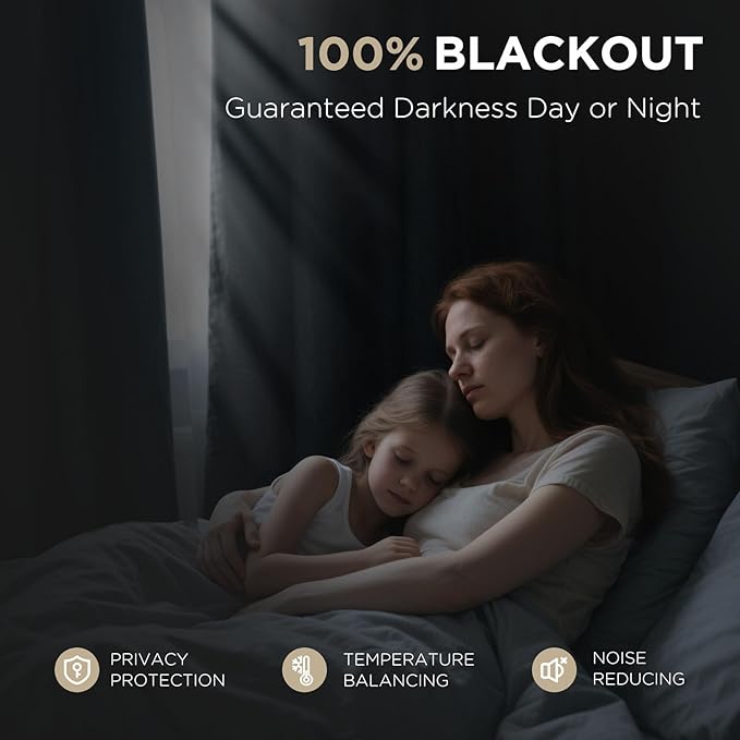 Joydeco Blackout Curtains for Bedroom - 120 Inch Long 100% Light Blocking 2 Panels Set Black Drapes, Thermal Insulated Room Darkening Curtains, Linen Textured for Living Room, Rod Pocket & Back Tabs
