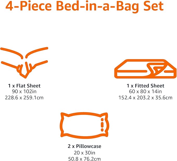 Amazon Basics Lightweight Microfiber 4-Piece Bed Sheet Set, Oliver Light, Solid, Queen