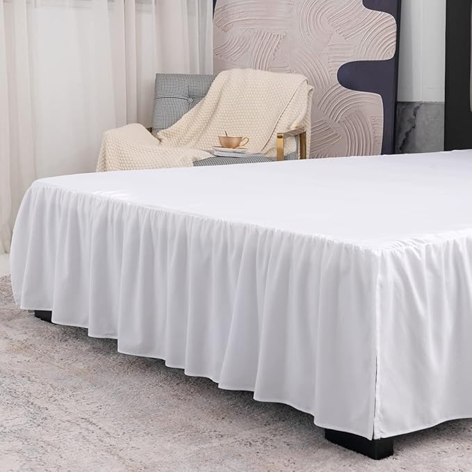 TSUTOMI Bed Skirt Full Size Ruffled Bed Skirt with Split Corners, 18 Inch Drop Dust Ruffle Bed Skirts with Platform, Gathered Style, 100% Microfiber, White