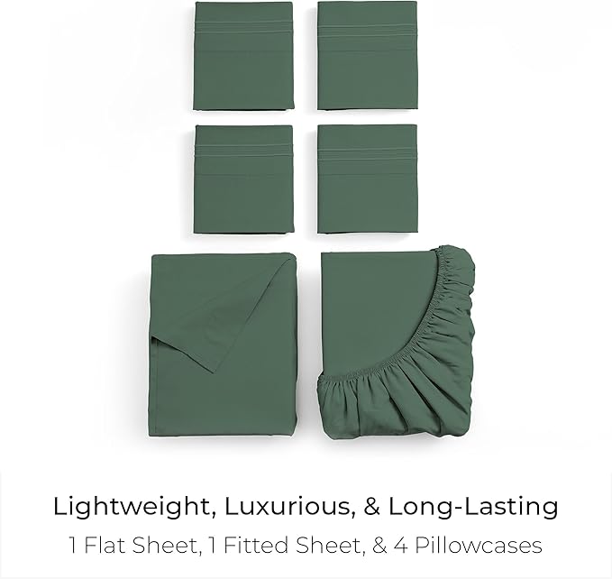 Mellanni California King Sheet Set - 6-Piece Iconic Collection Bedding, (Including 4 Pillowcases), 21-Inch Extra Deep Pocket, Easy Care, Ultra Soft, Cooling Sheets, Brushed Microfiber - Emerald Green