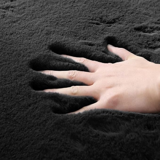 Faux Bunny Fur Rug Plush Area Rugs Machine Washable Black 4x6 Shag Area Rug for Bedroom Faux Sheepskin Rug for Living Room