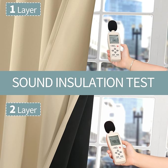 BGment Short 100% Blackout Curtains for Bedroom, Thermal Insulated Energy Efficiency Noise Reducing Grommet Curtains 54 Inch Length with Liner for Small Window 2 Panels Each 42 Inch Wide, Natural