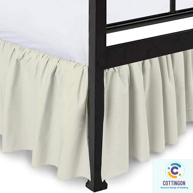 Ruffled Bed Skirt with Split Corners-Dust Ruffle - 15" Drop 100% Microfiber Soft,Sheen & Luxurious Look - Bed Skirts (Ivory -King)