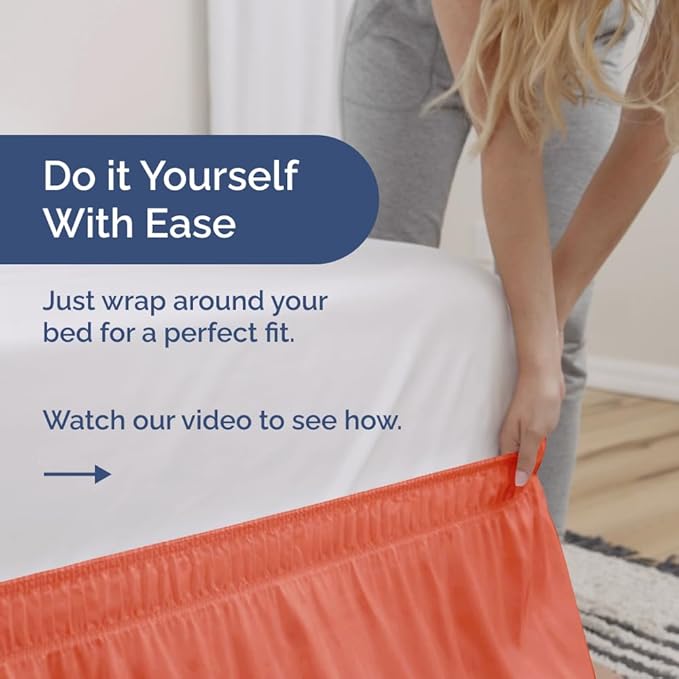 Wrap Around Dust Ruffle Bed Skirt - Coral - Twin/Twin XL Size Beds with 21 Inch Drop - Easy Fit Elastic Strap - Adjustable Pleated Bedskirt w/Brushed Fabric - Wrinkle Free - Women, Men, Kids & Teens