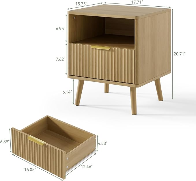 LYNSOM Fluted Dresser and Nightstand Sets 3 Piece, 5-Drawers Dresser and 1-Drawer Nightstands Set of 2, Wood Bedroom Furniture Set for Home, Bedroom, Hallway, Oak