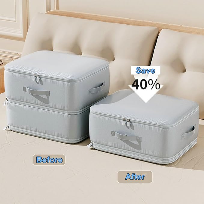 Ultra Space Saving Self Compression Organizer, 2025 New Large Capacity Storage Bag, Self Compression Heavy Duty Organizer for Comforters Blanket Bedding Duvet (Gray, Thin Version, X-Large, 21x17x24in)
