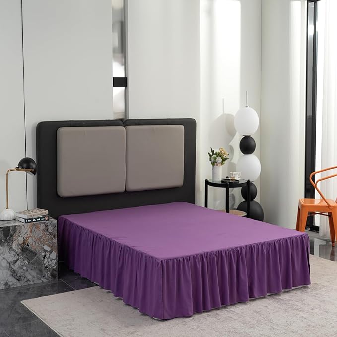 Bed Skirt King Size Ruffled Bed Skirt with Split Corners, 18 Inch Drop Dust Ruffle Bed Skirts with Platform, Grape