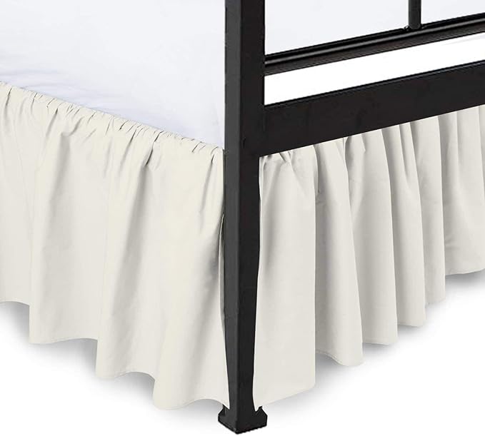 Ruffled Bed Skirt with Split Corners, Ivory, Twin 16 Inch Drop Bedskirt, Hotel Quality Brushed Microfiber Wrinkle Free Dust Ruffle Bed Skirt Twin Size