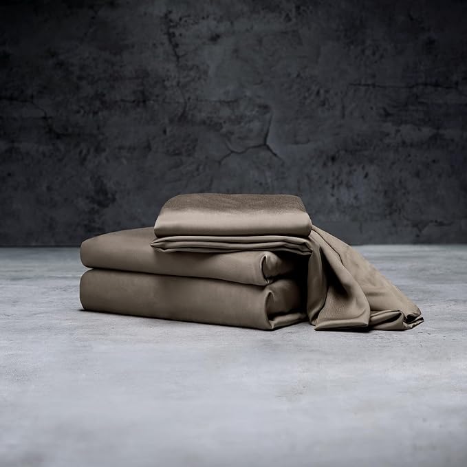 LUXOME Luxury Sheet Set | 100% Rayon (Viscose) from Bamboo | Split King - Truffle | Deep Pockets | 5-Piece Set (2 Fitted, Flat, 2 Pillowcases)