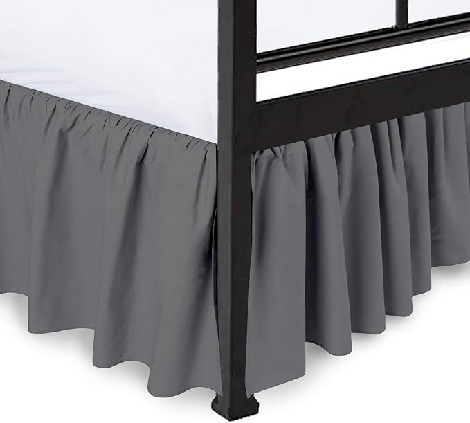 Ruffled Bed Skirt with Split Corners, Dark Grey, Full 12 Inch Drop Bedskirt, Hotel Quality Brushed Microfiber Wrinkle Free Dust Ruffle Bed Skirt Full Size