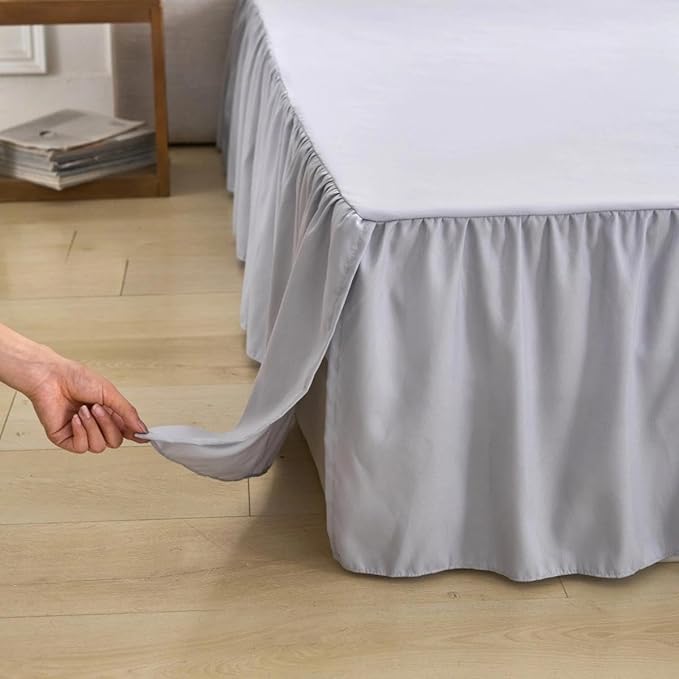 Bed Skirt Queen Size Ruffled Bed Skirt with Split Corners, Queen Bed Skirts 18 Inch Drop with Platform, 18'' Queen, Silver Gray ﻿