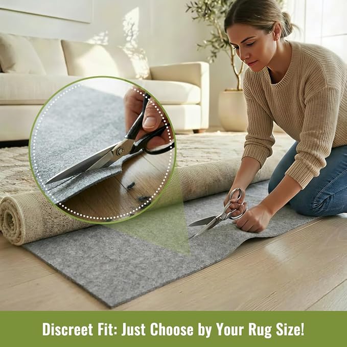 Felt Rug Pad with Gripper Dots, 5x7 Ft Non-Slip Rug Underpad with PVC Backing, 1/6" Thick Cushioned Carpet Pad Gripper for Hardwood Floors, Vinyl & Tile, Under Rug Padding Floor Protection
