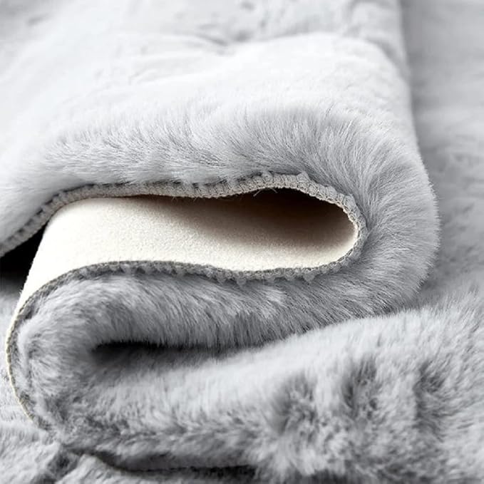 Washable Area Rugs 5x8 Rugs for Living Room Silver Grey Faux Rabbit Fur Rug for Bedroom Faux Sheepskin Rug Teen Room Home Décor