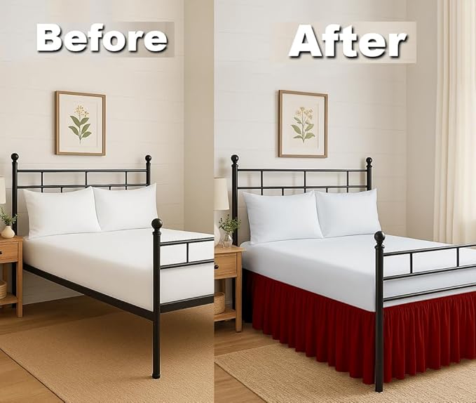 Ruffled Bed Skirt Split Corners with Platform, Tailored Fit Hotel Quality Wrinkle Free Ultra-Soft Microfiber Dust Ruffle, Upto 12 Inch Drop, Twin, Burgundy