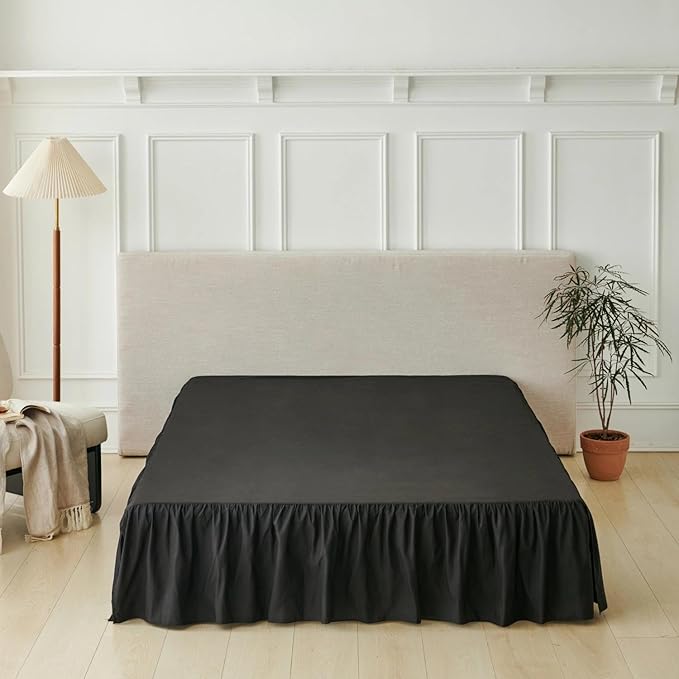 Bed Skirt Twin Size Ruffled Bed Skirt with Split Corners, Black Bed Skirts 14 Inch Drop, Bed Skirting with Platform, 14'' Twin