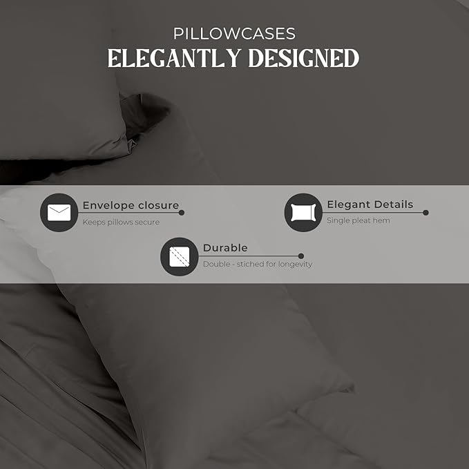Mayfair Linen 100% Egyptian Cotton King Pillow Cases Set of 2 - Luxury 2000 Series King Size Pillowcases, Soft Cooling Breathable, Envelope Closure Hotel Quality Pillowcase (21 x 41, Dark Grey)