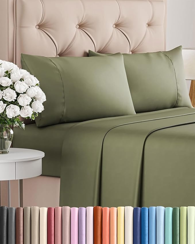Twin XL 4 Piece Sheet Set - Cooling, Comfy & Breathable - Hotel Luxury Bedding, Includes Fitted Sheet for Women, Men, Kids & Teens - 1 Flat, 1 Fitted Sheet, 2 Pillowcases w/Deep Pockets - Sage Green