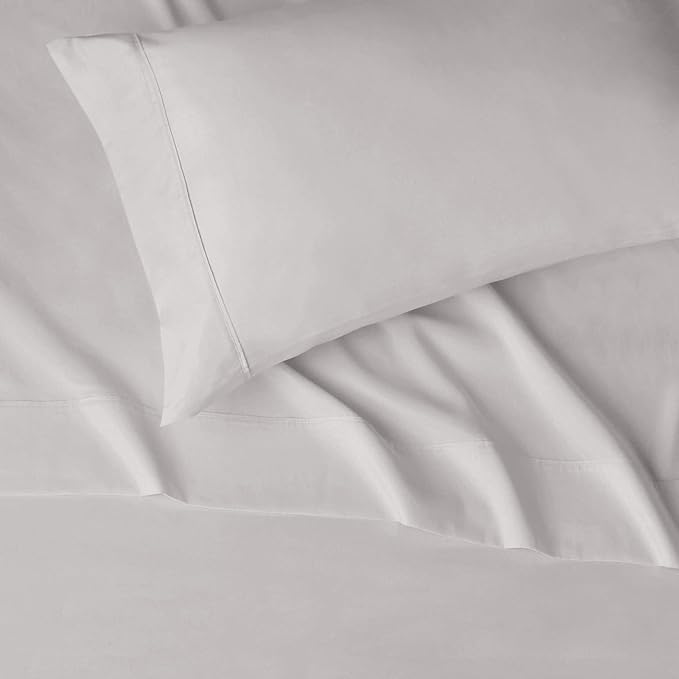Amazon Basics Lightweight Super Soft Easy Care Microfiber 3 Piece Bed Sheet Set With 14-inch Deep Pockets, Twin X-Large, Light Grey, Solid