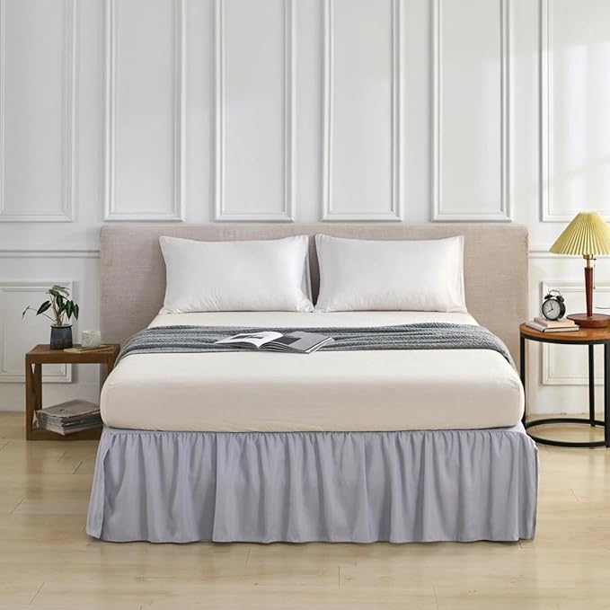 Bed Skirt Queen Size Ruffled Bed Skirt with Split Corners, Queen Bed Skirts 12 Inch Drop, Queen Size Bed Skirting with Platform, 12'' Queen, Silver Gray