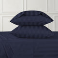 URBANHUT 800 Thread Count 100% Cotton Damask Queen Size Sheets, 4 Piece Striped Queen Size Bedsheets, Luxury Hotel Sheets Sateen Weave - Better Than Egyptian, 16" Elasticized Deep Pocket- Navy Blue