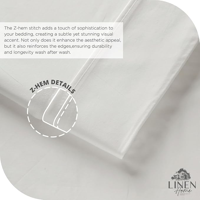 Linen Home 100% Cotton Percale Sheet Set, King Size, Snow White, Deep Pocket, 6 Pieces Set - 1 Flat, 1 Deep Pocket Fitted Sheet and 4 Pillowcases, Crisp Cool and Strong Bed Linen