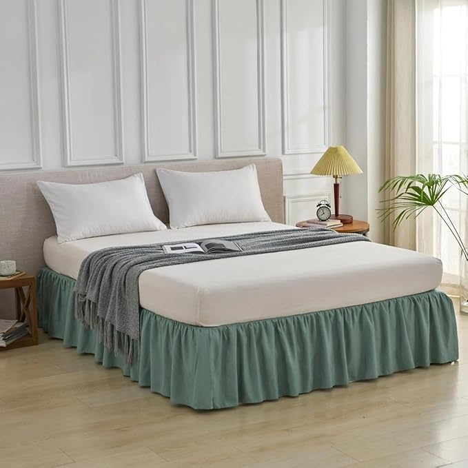 Bed Skirt Queen Size Ruffled Bed Skirt with Split Corners, Queen Bed Skirts 18 Inch Drop with Platform, 18'' Queen, Sage Green ﻿