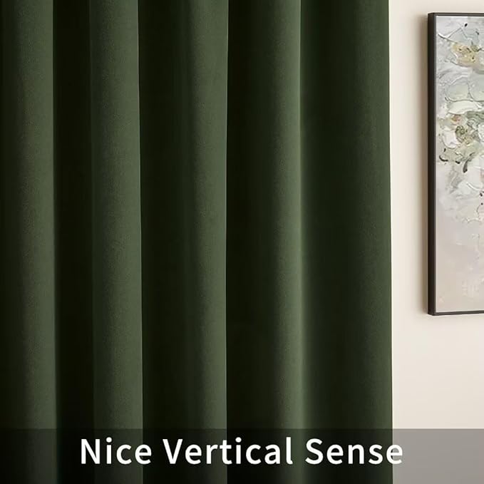 Joydeco Green Velvet Curtains 96 inch Length 2 Panels, Luxury Blackout Rod Pocket Thermal Insulated Window Curtains, Super Soft Room Darkening Drapes for Living Room Bedroom,W52 x L96 inches