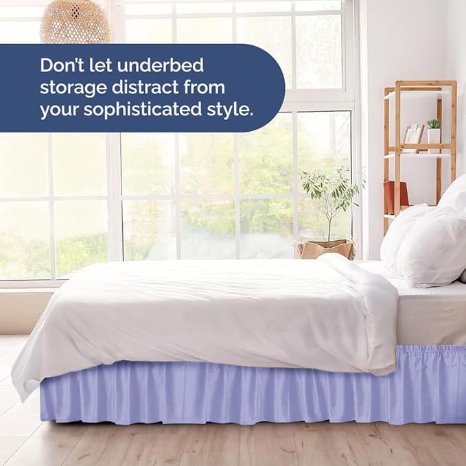 Wrap Around Dust Ruffle Bed Skirt - Lavender - for Queen Size Beds with 24 Inch Drop - Elastic Strap - Adjustable Pleated Bedskirt with Brushed Fabric and Wrinkle Free - for Women, Men, Kids & Teens