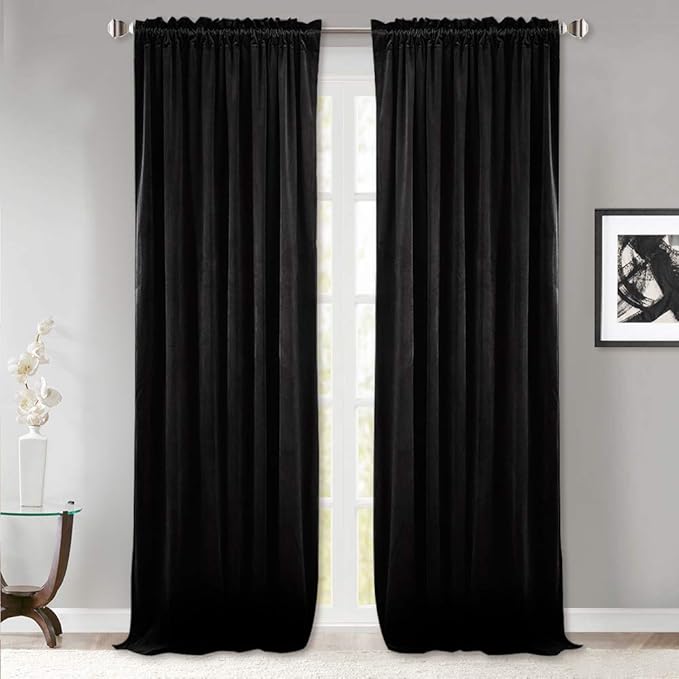 StangH Black Velvet Curtains 92 inches Premium Blackout Drapes for Bedroom, Heavy Soft Curtains with Thermal Insulation, Elegant Modern Home Decor, W52 x L92, 2 Panels