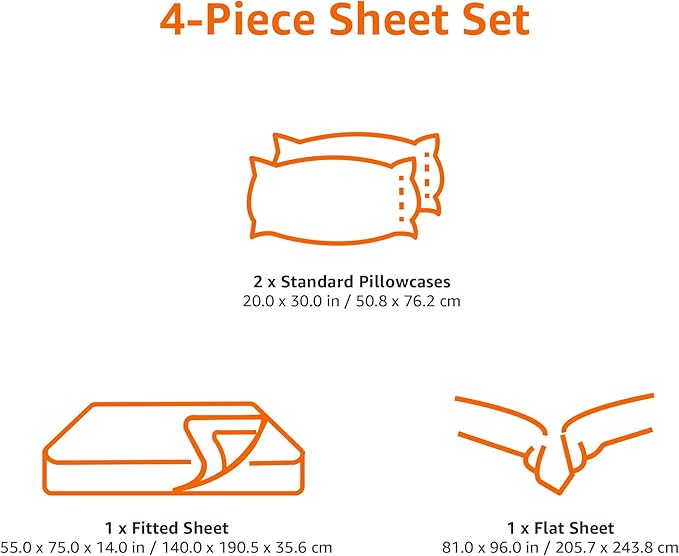 Amazon Basics Lightweight Super Soft, Wrinkle-Free Easy Care Microfiber 4 Piece Bed Sheet Set with 14-Inch Deep Pockets, Full, Spa Blue, Solid
