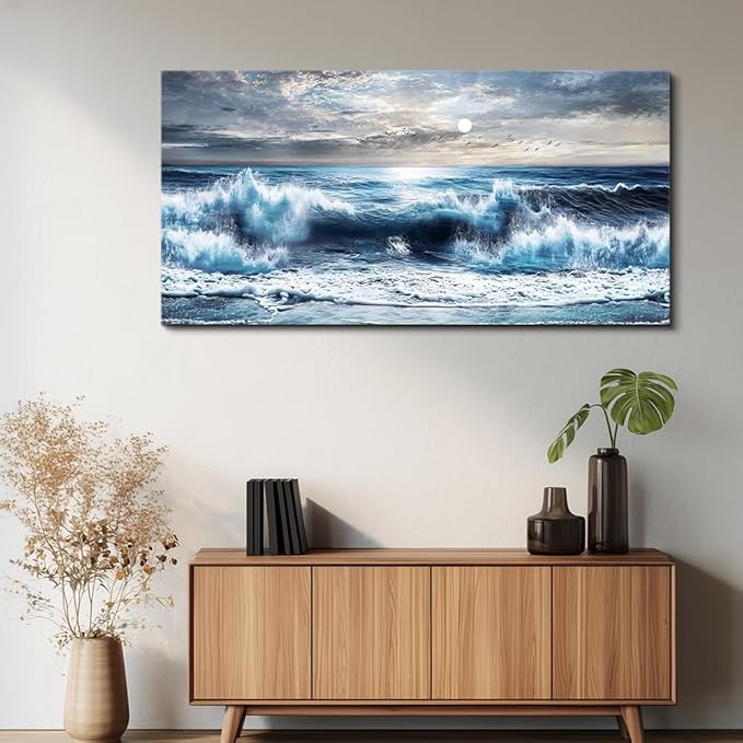 ERQINHUA Large Canvas Wall Art For Living Room Restaurant Wall Decor For Bedroom Marine Landscape Paintings Office Wall Prints Pictures Artwork Ready To Hang Hotel Room Home Decoration 24"x48"