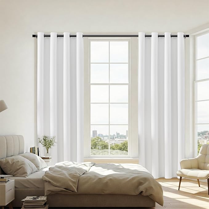 ChrisDowa 100% Blackout Pure White Solid Curtains 120 Inches Long 2 Panels for Bedroom Living Room,Farmhouse Room Darkening Thermal Insulated Soundproof Grommet Top Window Treatment Drapes,52x120