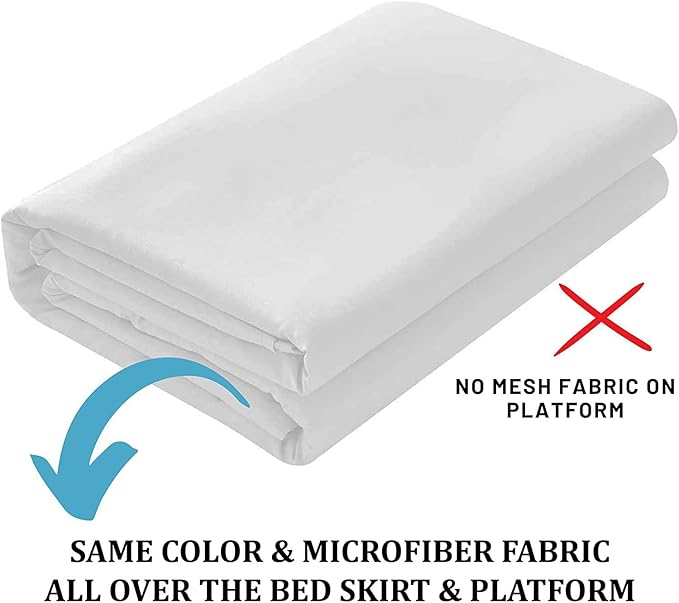 SKY BEDDINGS - Queen Size Ruffled Bed Skirt with Split Corners - 18 Inch Drop Dust Ruffle Bed Skirt with Platform Three Sided Coverage - 100% Microfiber, White