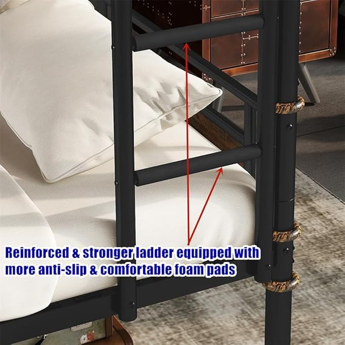 SIGONE Stronger & Safer Heavy Duty Queen Over Queen Size Bunk Bed for Adults Teens, Thickened More Stable Metal Bunkbed Frame (Greater Weight Capacity) (Queen Over Queen)