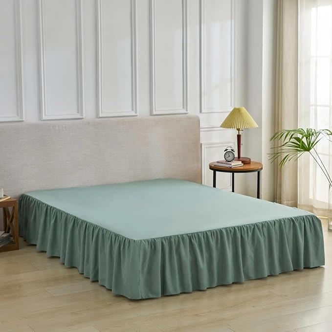 Bed Skirt Full Size Ruffled Bed Skirt with Split Corners, Full Bed Skirts 16 Inch Drop with Platform, 16'' Full, Sage Green