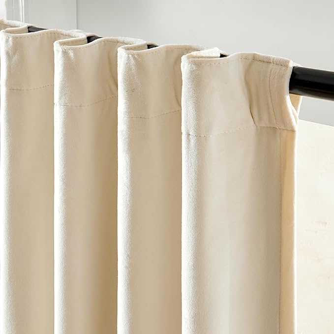 Lazzzy Blackout Velvet Curtains for Living Room Bedroom 90 Inch Long Insulated Lined Drapes Rod Pocket Modern Window Treatments 2 Panels Set Vanilla