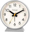 4.5" Battery Operated Antique Retro Analog Alarm Clock, Small Silent Bedside Desk Clock,Lighted on Demand, Battery Operated, Snooze, for Living Room, Bedroom, Bedside, Desk(Grey)