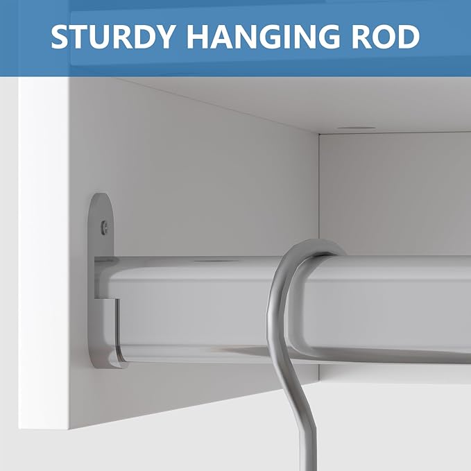 Double Hanging Closet Unit, Modular Closet System, Wood Closet System Organizer with Storage for Walk In Closets, Clothing Rack Wardrobe Closet for Hanging Clothes, Bedroom, White, 34.5"W