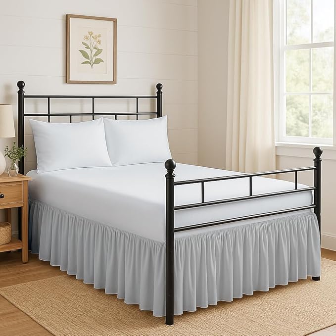 Ruffled Bed Skirt Split Corners with Platform, Tailored Fit Hotel Quality Wrinkle Free Ultra-Soft Microfiber Dust Ruffle, Upto 28 Inch Drop, Twin, Light Grey