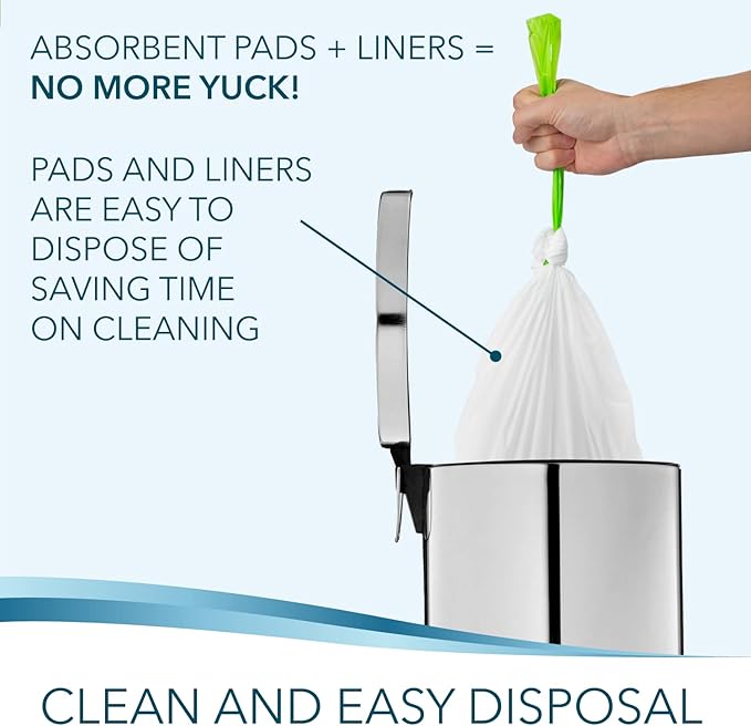 Disposable Bedside Commode Liners and Pads for Portable Toilet Chair Seat Bucket and Bedpan | Combo Pack of 168 Waste Bags and 168 Absorbent Pads | Universal Fit