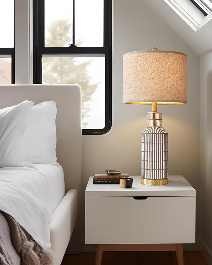 25" Modern 3-Way Dimmable Touch Control with USB A+C Ceramic Lamps Set of 2 Table Lamp for Living Room Bedroom Farmhouse Nightstand Bedside Brown